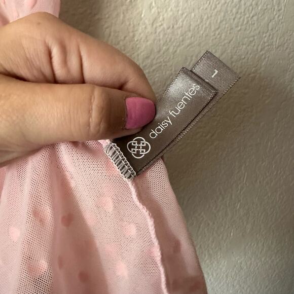 Y2K Daisy Fuentes Flocked Heart Mesh Fabric V-Neck Slip Dress Pink Size Large - Picture 5 of 6
